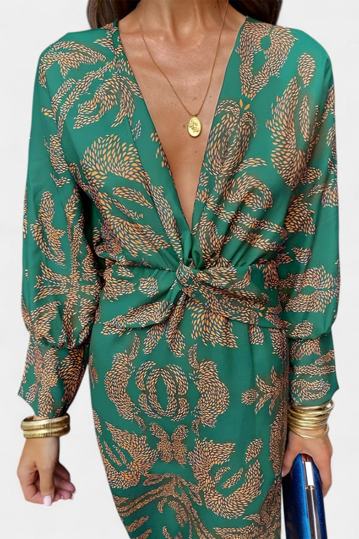 Ема Макси Рокля с V Изрез и Преден Чвор