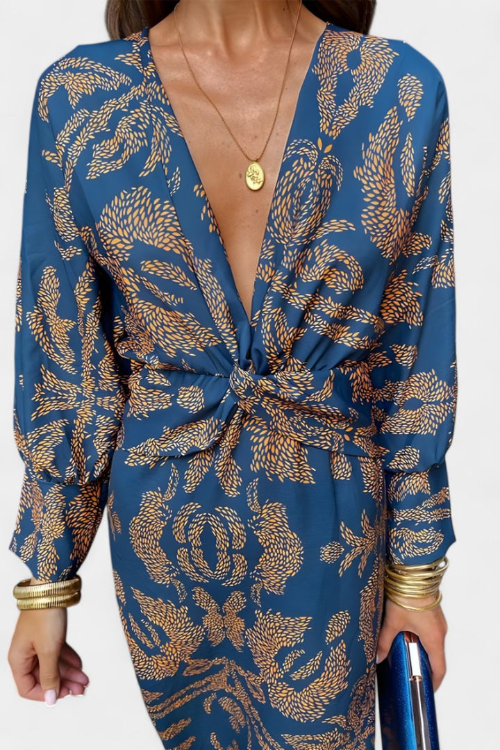 Ема Макси Рокля с V Изрез и Преден Чвор