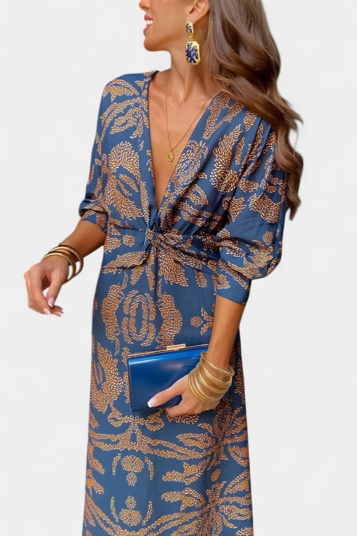 Ема Макси Рокля с V Изрез и Преден Чвор