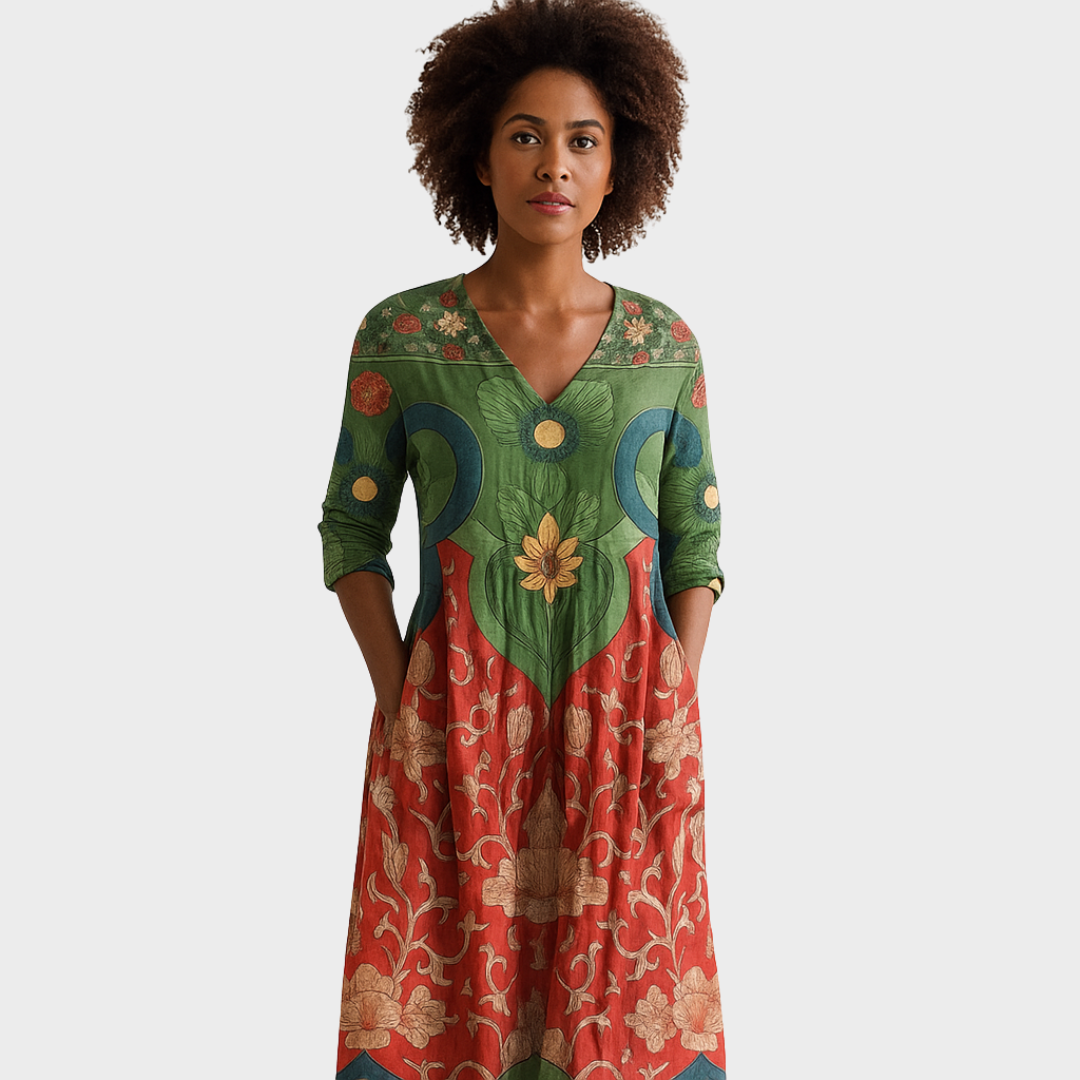 Клара - Дълга рокля с винтидж цветен принт