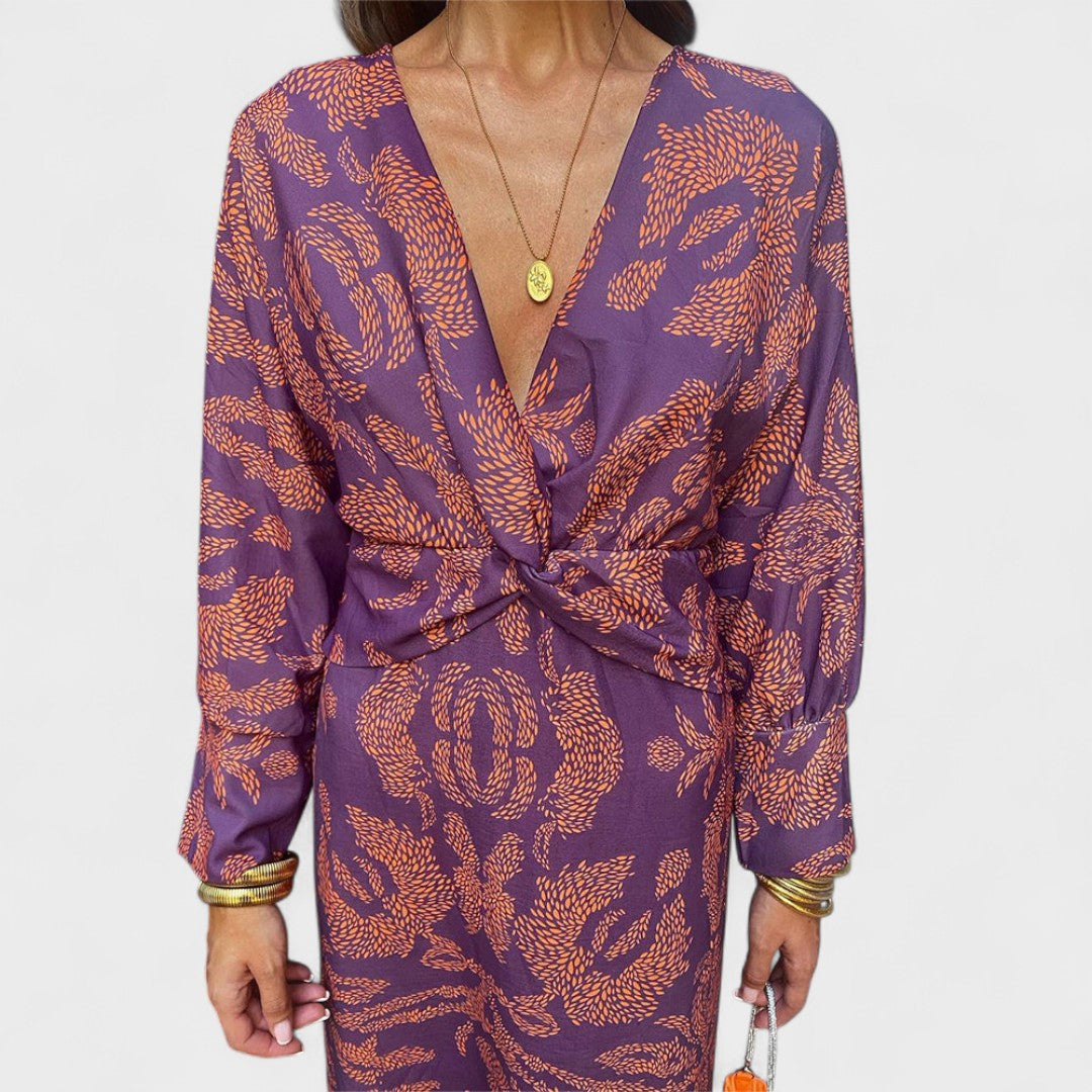 Весна - Миди рокля с V-образно деколте