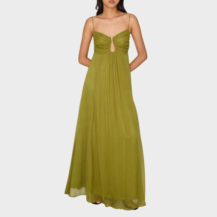 Бяла - Макси рокля с ключова дупка