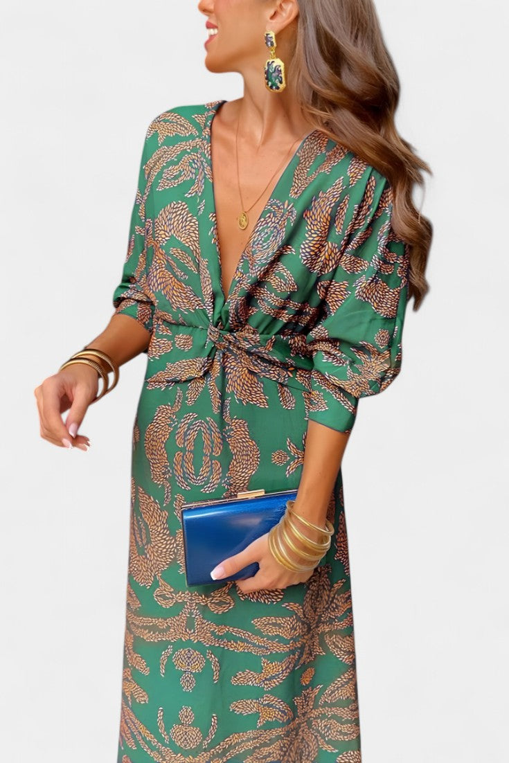 Ема Макси Рокля с V Изрез и Преден Чвор