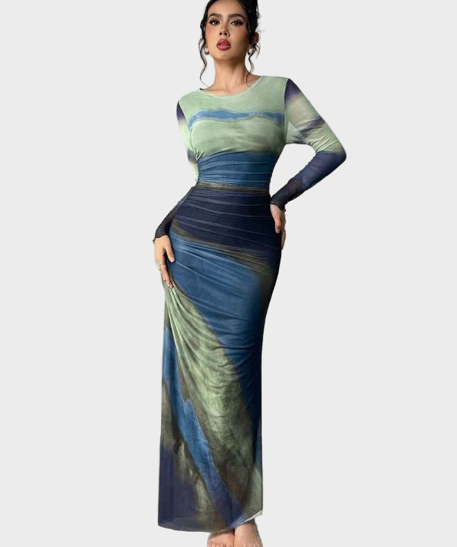 Торина – Дълга удобна рокля с десен