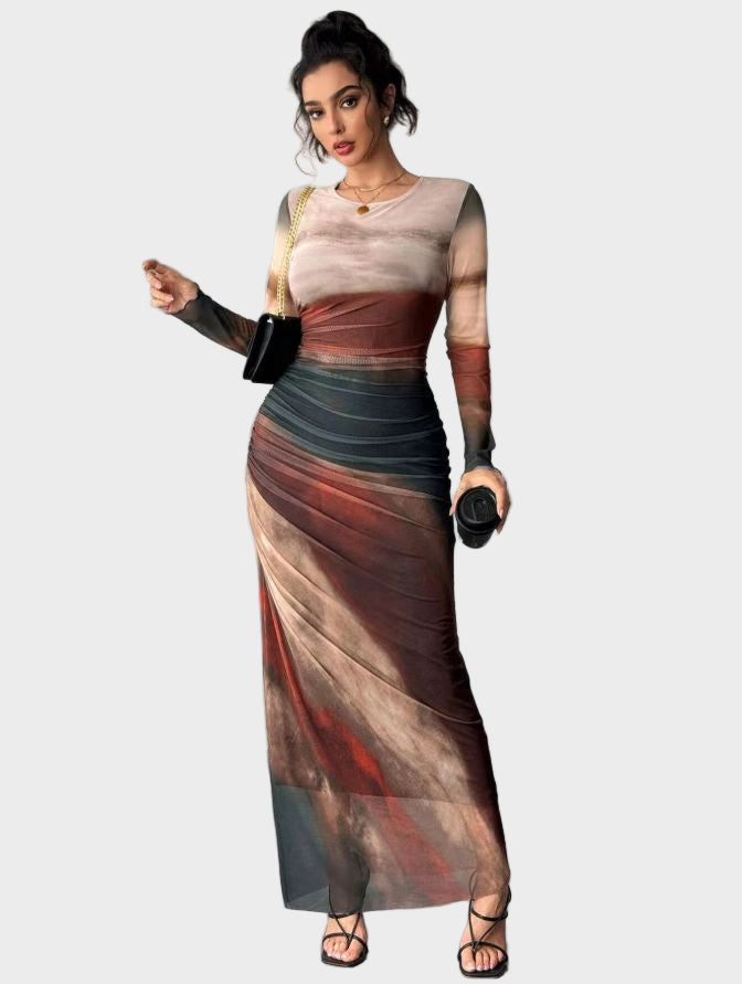 Торина – Дълга удобна рокля с десен