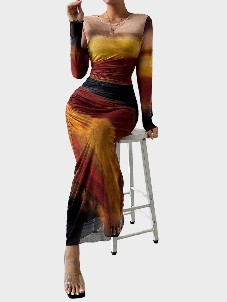 Торина – Дълга удобна рокля с десен