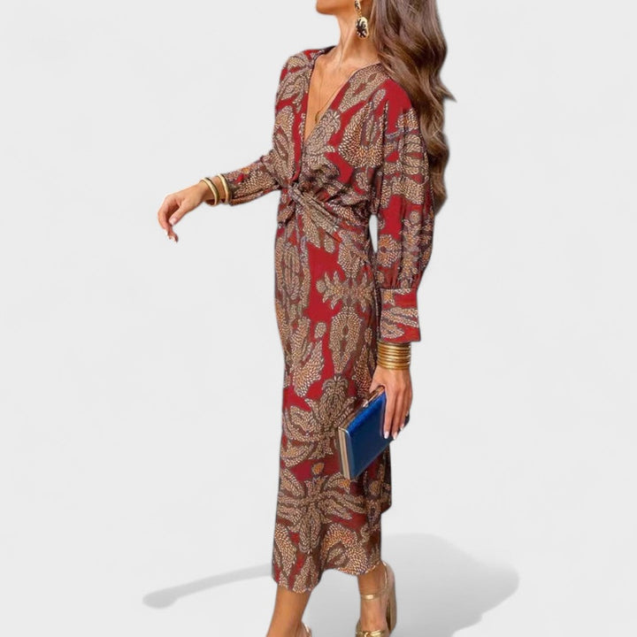 Весна - Миди рокля с V-образно деколте