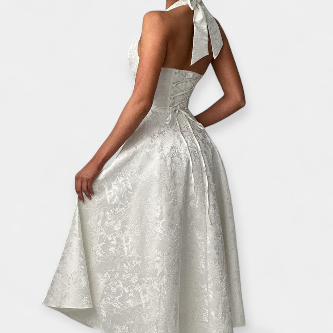 Миди Рокля с Отворен Гръб и Корсетен Дизайн