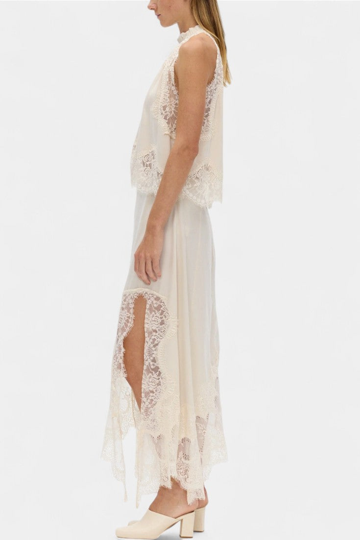 Нада Миди Пола с Дантелени Детайли и Асиметричен Подгъв